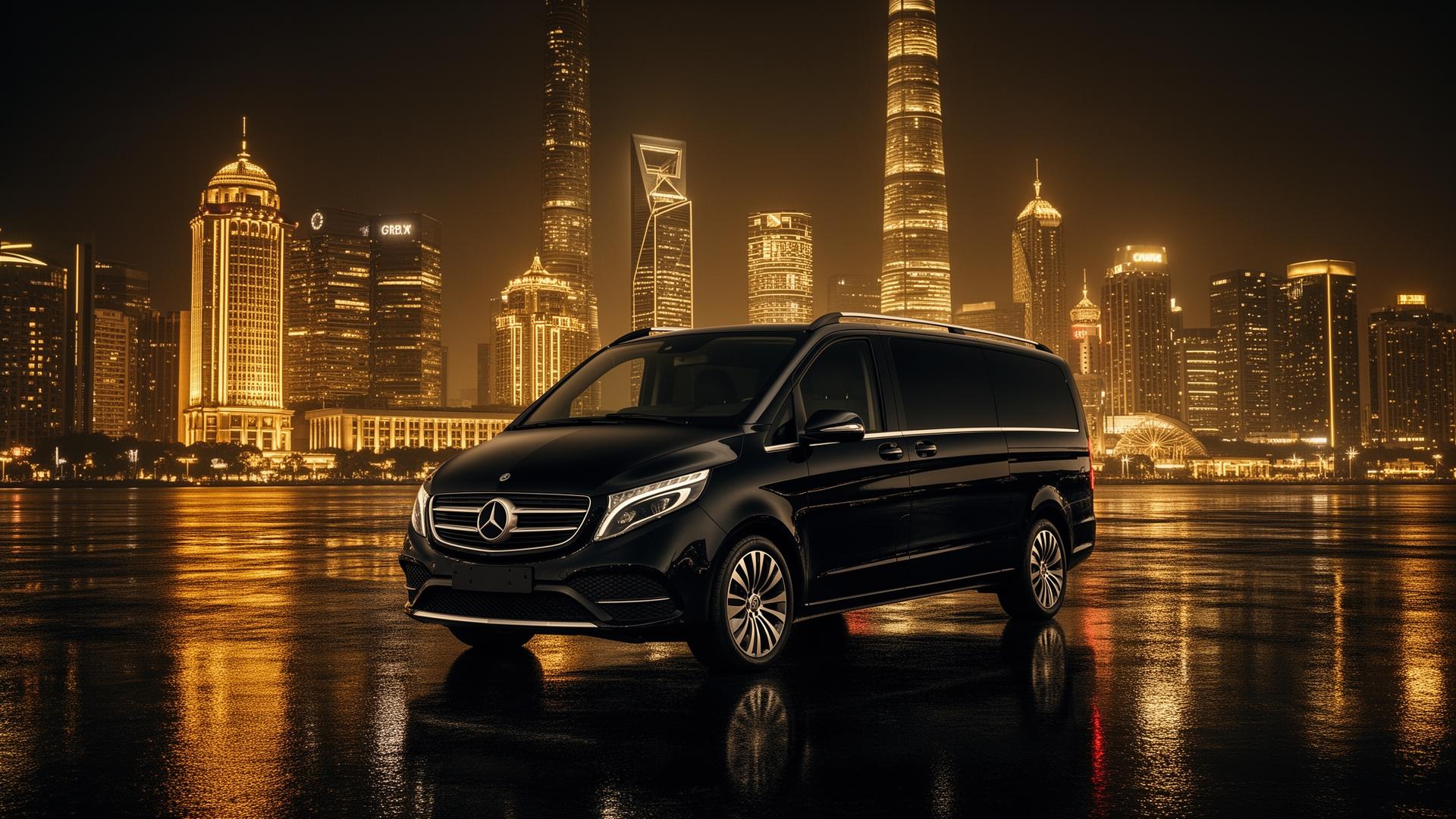 Mercedes V-Class et skyline de Shanghai
